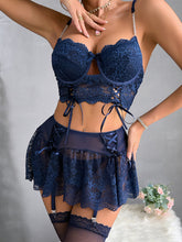 Navy Knot Lace See-through Sexy Lingerie Set